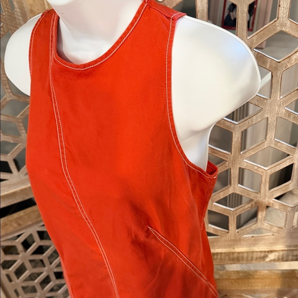 Bileu Anthropologie Sleeveless Orange A-Line Dress with Contrast Stitching sz 8 - Picture 6 of 12